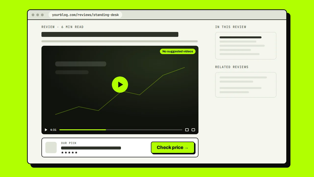 Three client websites, each with a video player in that client's brand color