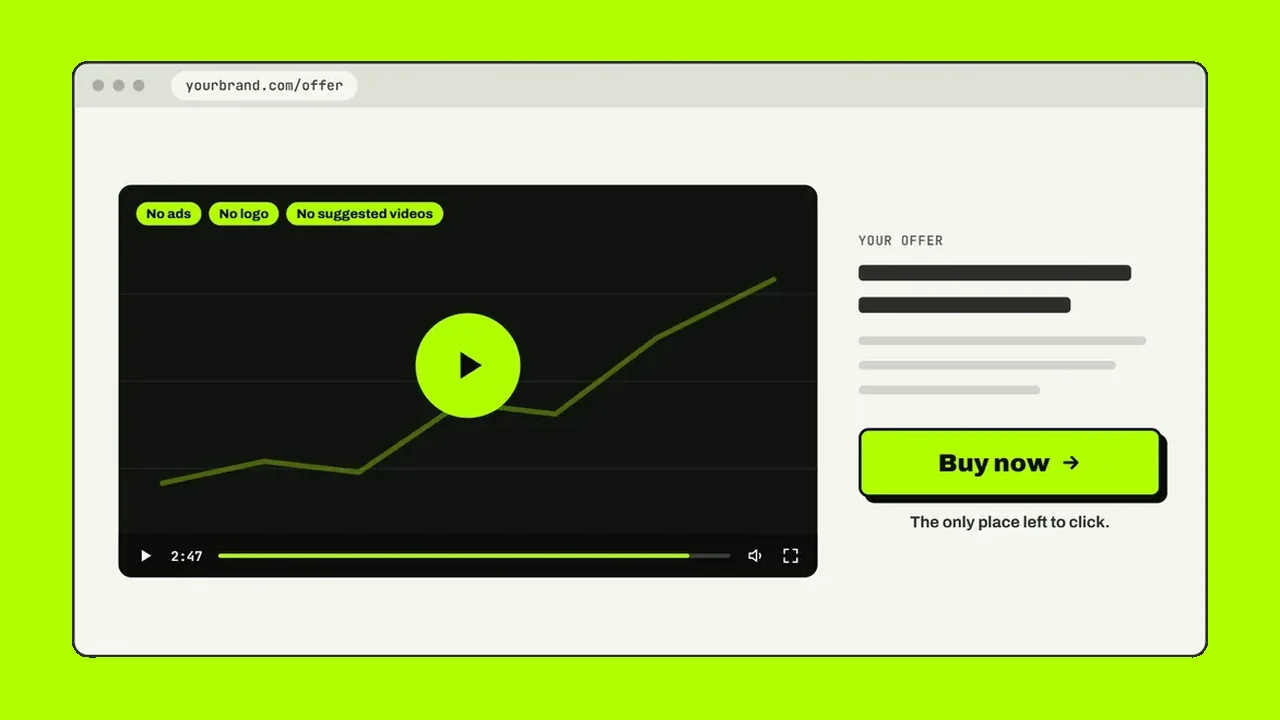 A sales page with a distraction-free video next to a Buy now button