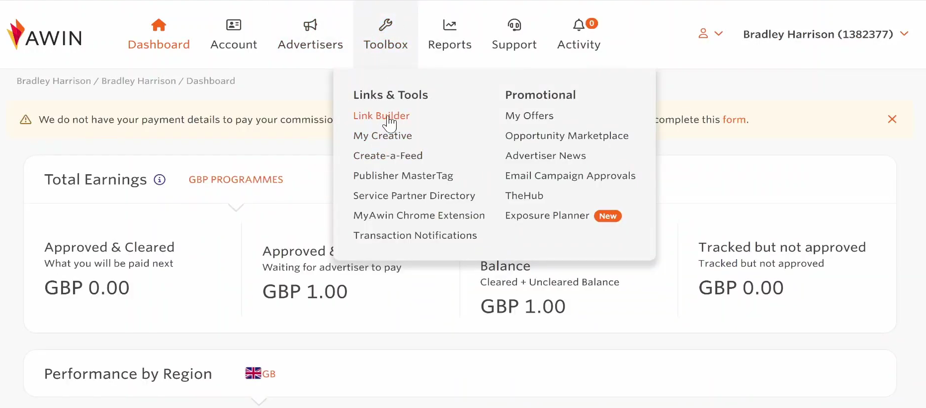 Affiliate's dasboard
